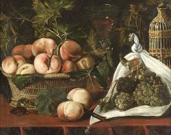 Flemish or Spanish School, 18th Century Style Table Top Still Life With Fruit and Wine